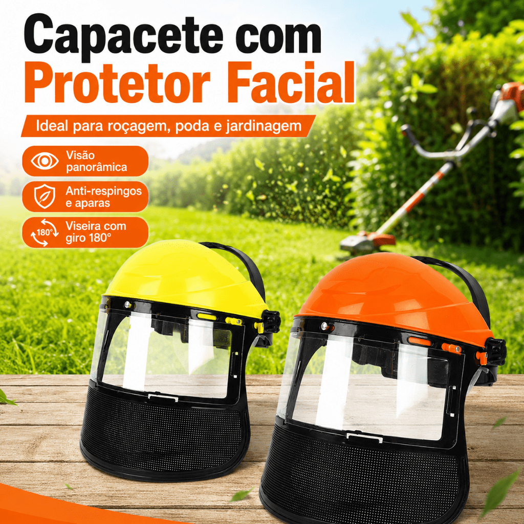 Protetor Facial com Tela de Aço para Roçadeira, Capacete de Segurança Ajustável para Jardinagem e Poda
