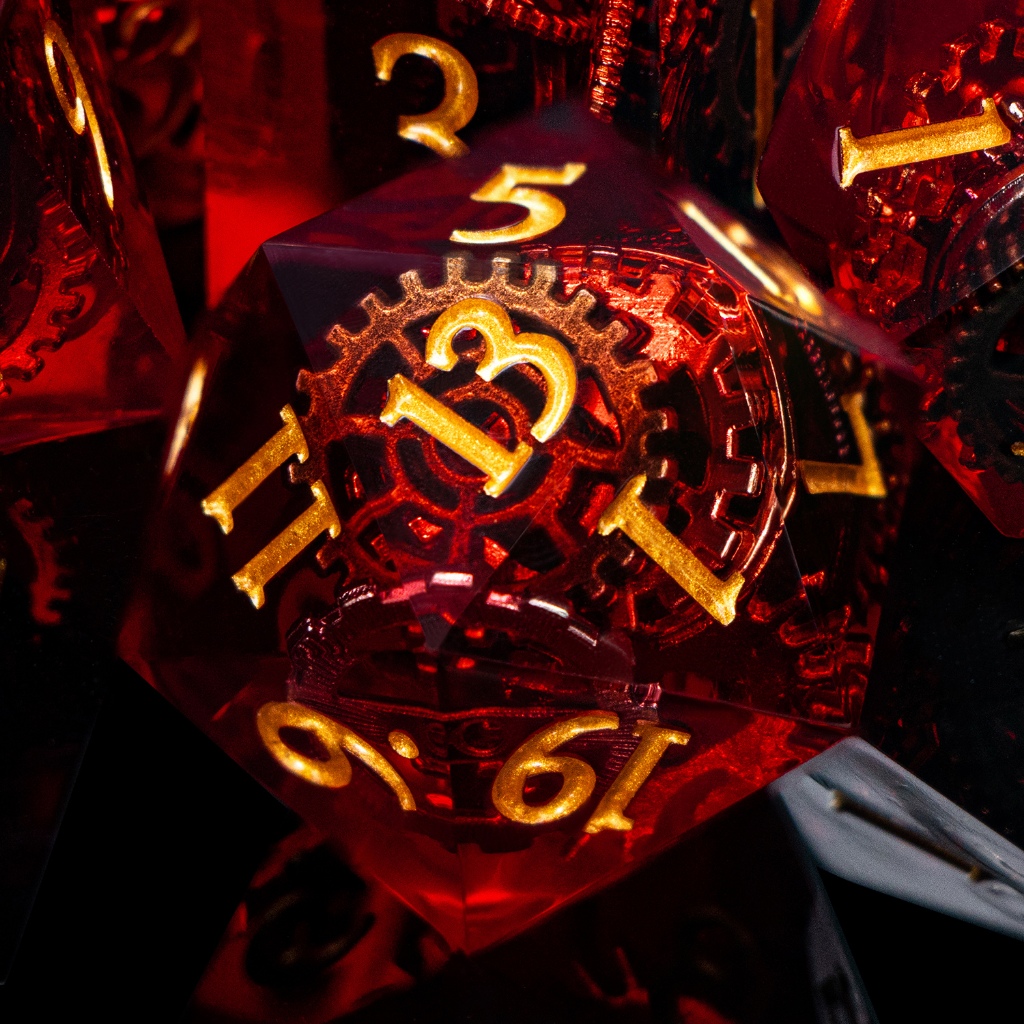 D20 Red Gear Resin Sharp Edge Dnd Dice Set D & Dungeon and Dragon Pathfinder D6 E Poliédrico Feito À Mão Jogo De Rpg De