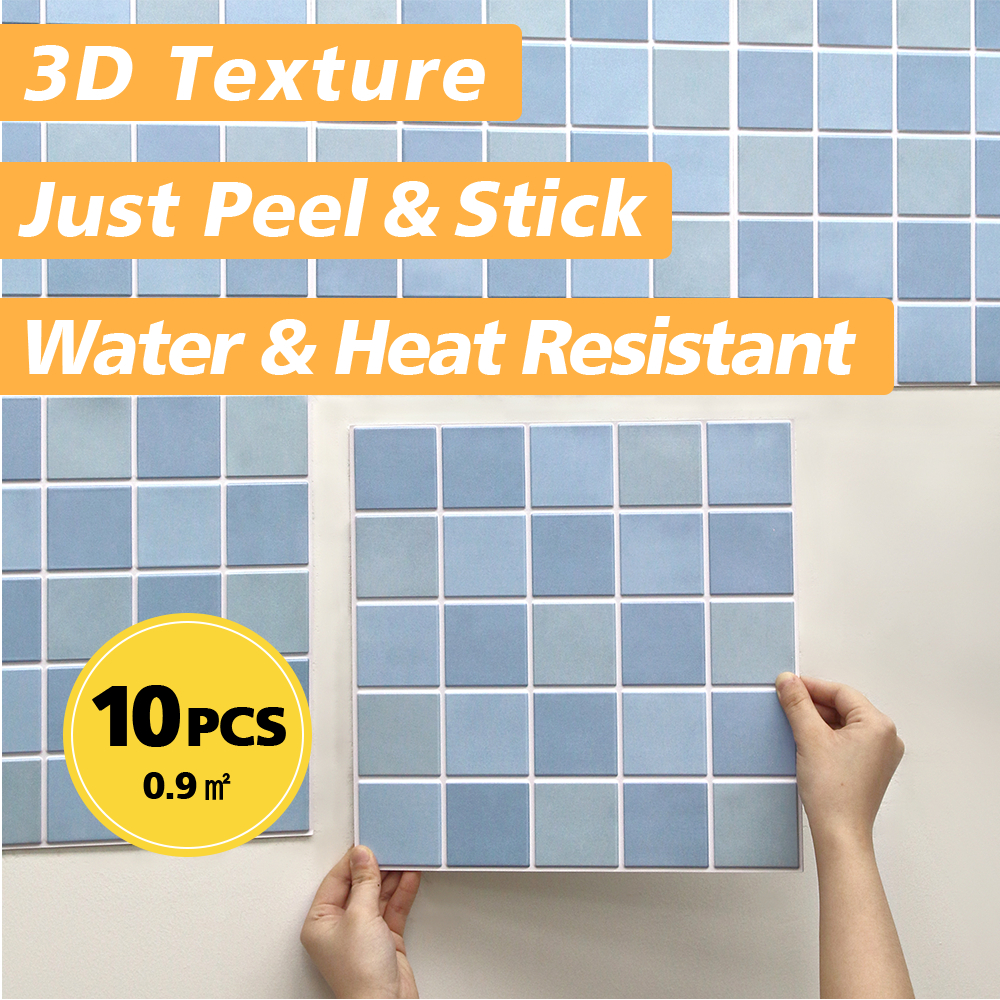 commomy Adesivos de Azulejo 3D PVC Revestimento Autoadesivo e Impermeável para Cozinha e Banheiro Matte