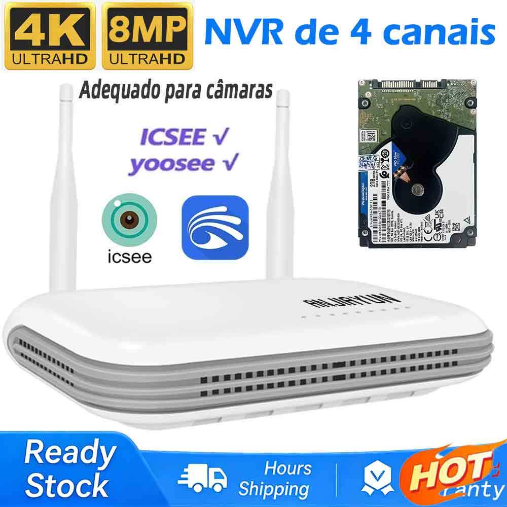 4CH NVR Gravador De Vídeo WiFi DVR Sem Fio 4K/8MP H . 265 Rede Suporte Detecção Facial Cartão TF Solt Onvif ICsee APP