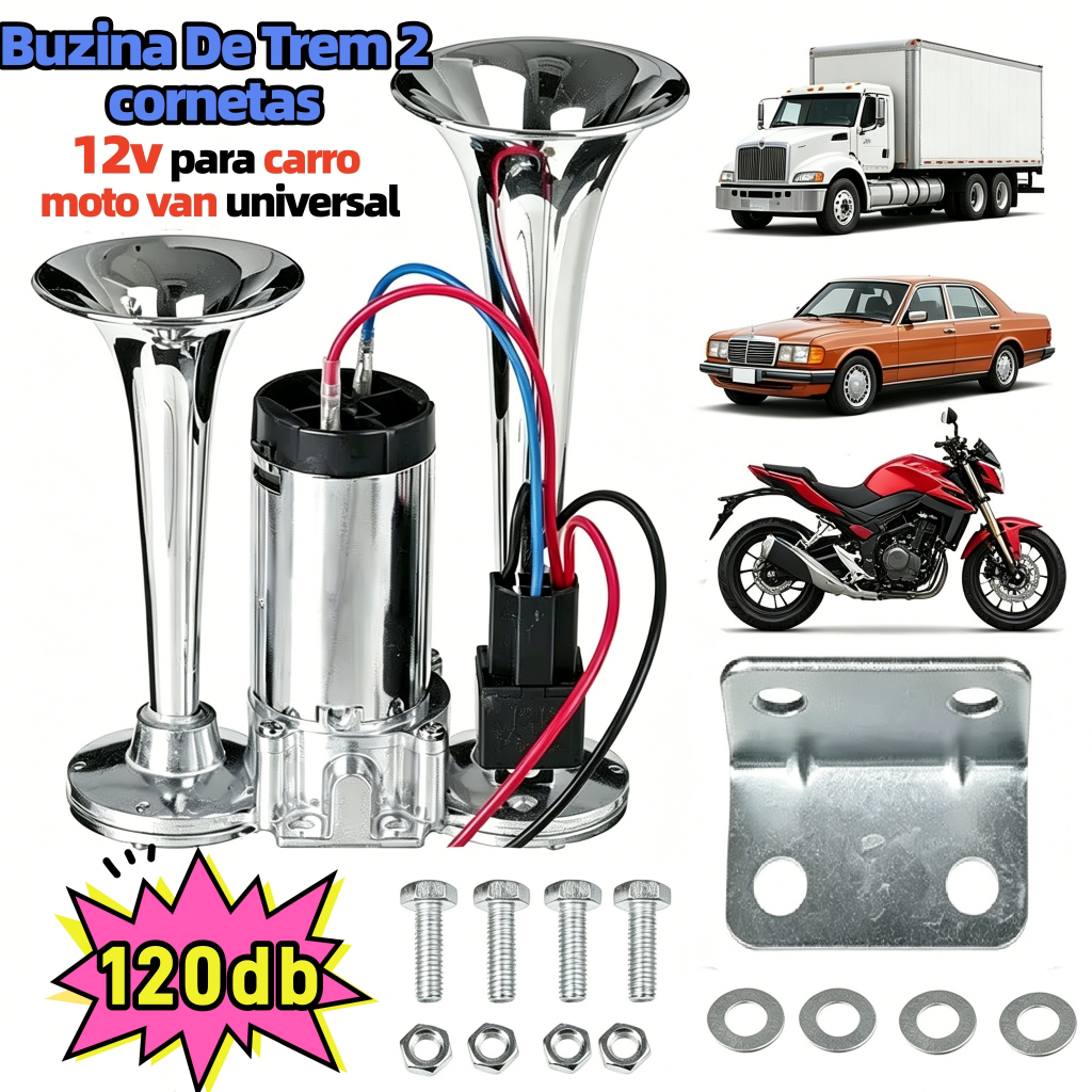 Buzina De Trem 2 cornetas 12v para carro moto van universal