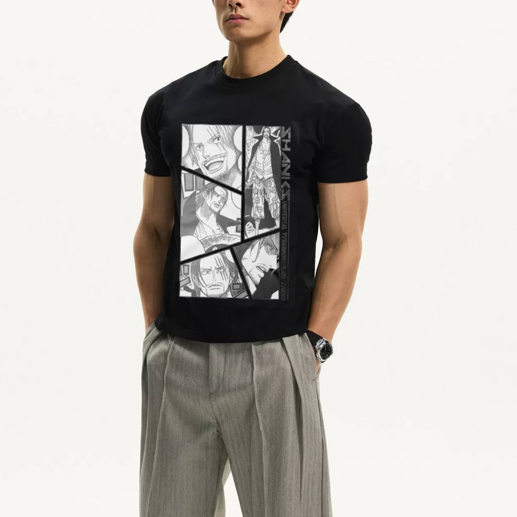 Camiseta casual confortável de algodão 100% masculina com desenho divertido japonês de personagem