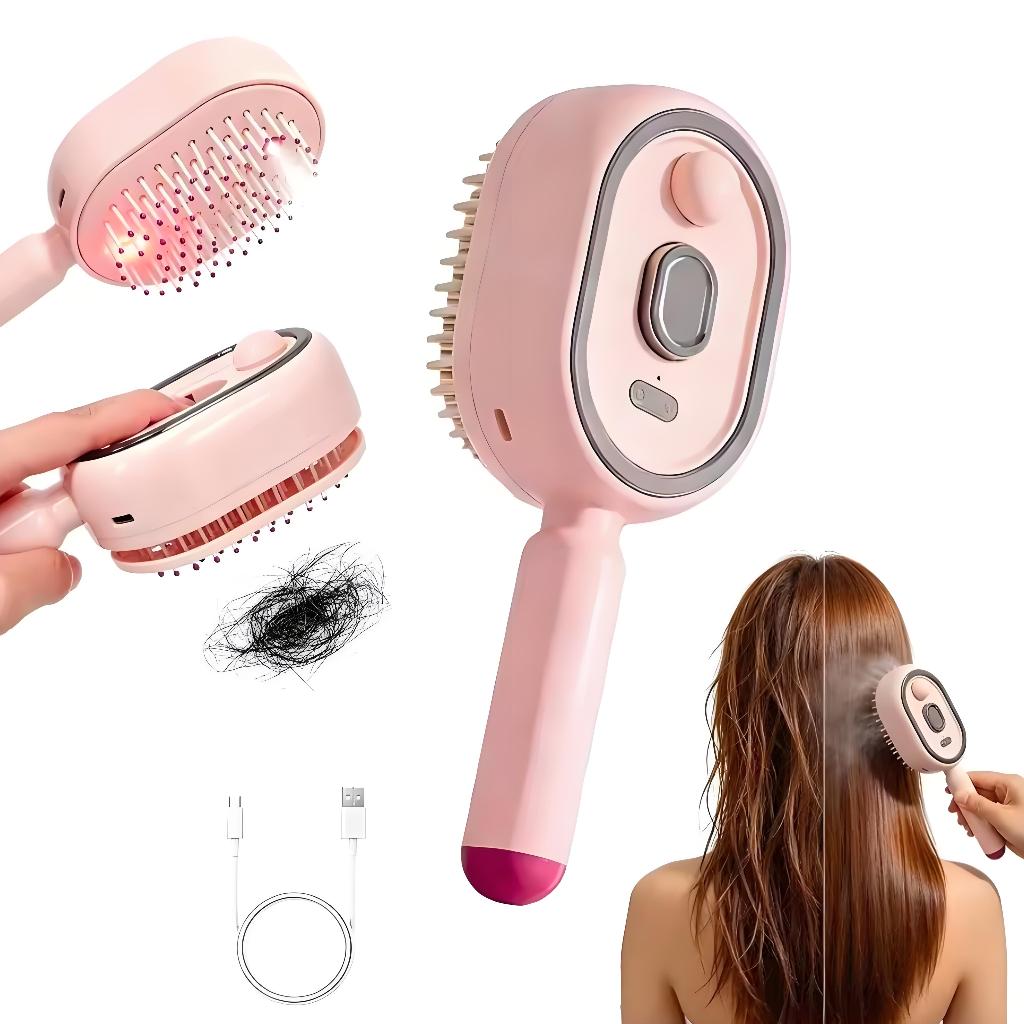 Escova Alisadora com Spray Elétrica 3 em 1, Pente Massageador