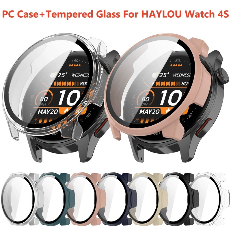 Para HAYLOU Relógio 4S Caso Capa Dura PC + Vidro Temperado Watch4S Smartwatch Protetor De Tela