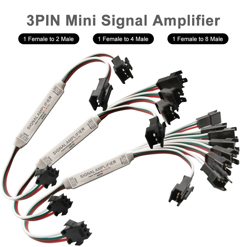 Amplificador De Sinal RGB Endereçável 3PIN 1 Te 2/4/8 Out Splitter 5V LED Strip Light Signal Repetidor
