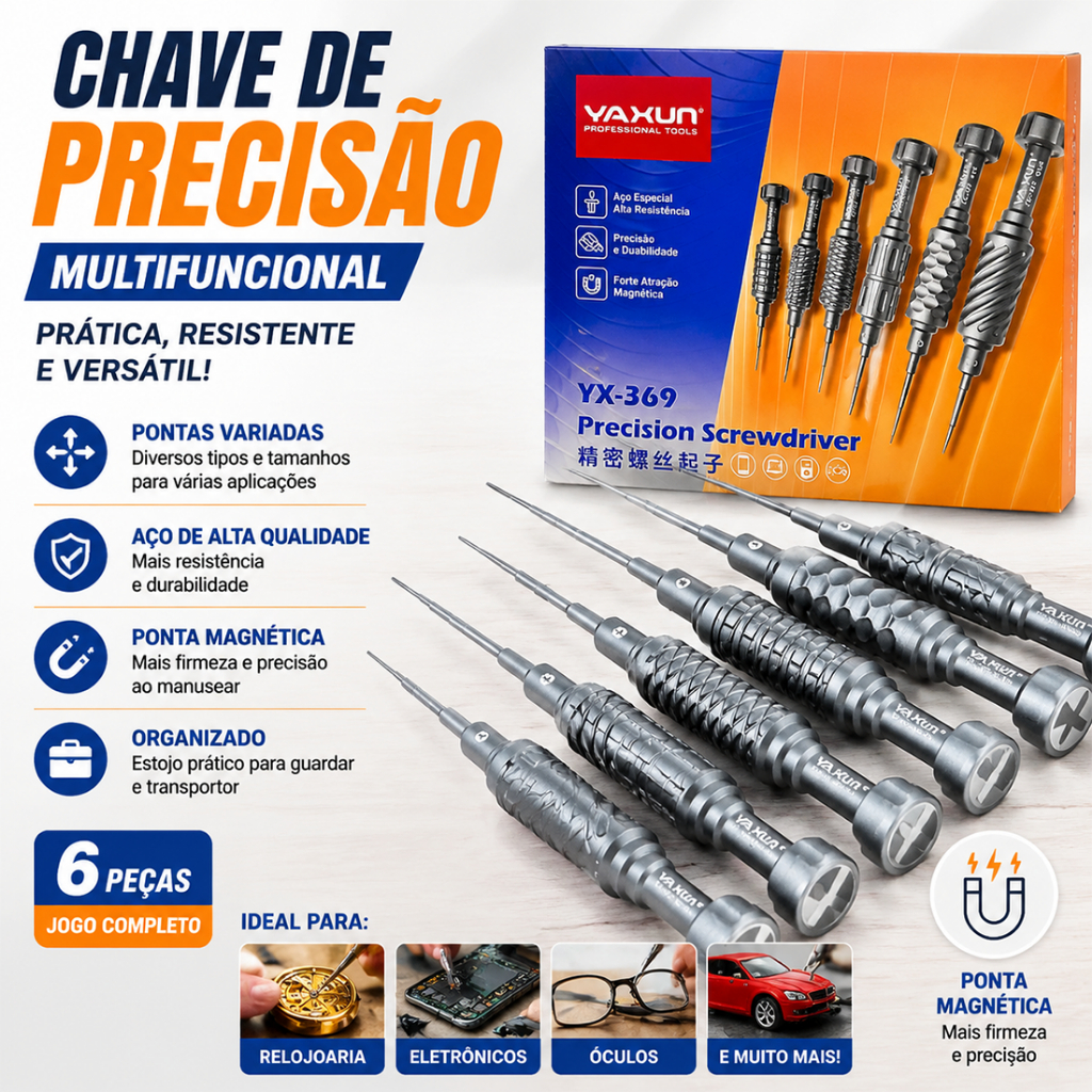 Chave De Fenda Profissional Kit 6 Em 1 De Alta Precisão Magnética