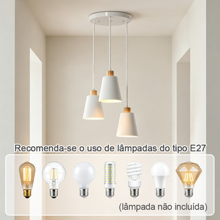 Luminária Pendente Nórdica Branca Madeira 3 Modelos LED Tricolor Fio Ajustável Mesa Jantar