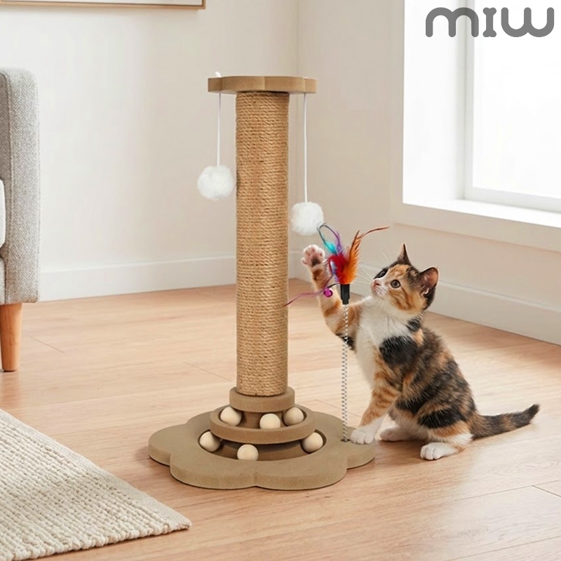Arranhador para Gatos Interativo – Poste de Sisal + Brinquedos