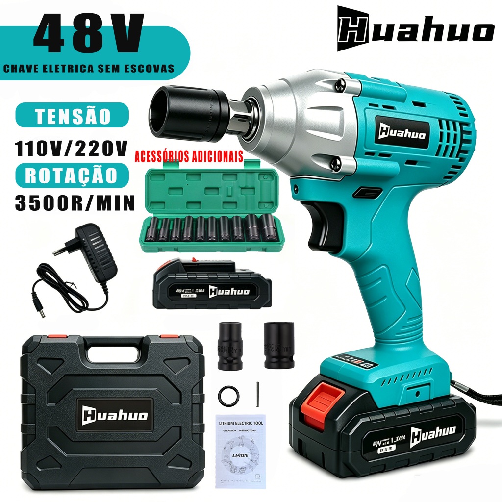 Driver De Impacto Sem Fio 48V , 3500 rpm , kit Completo Com Caixa , Soquetes E Bateria