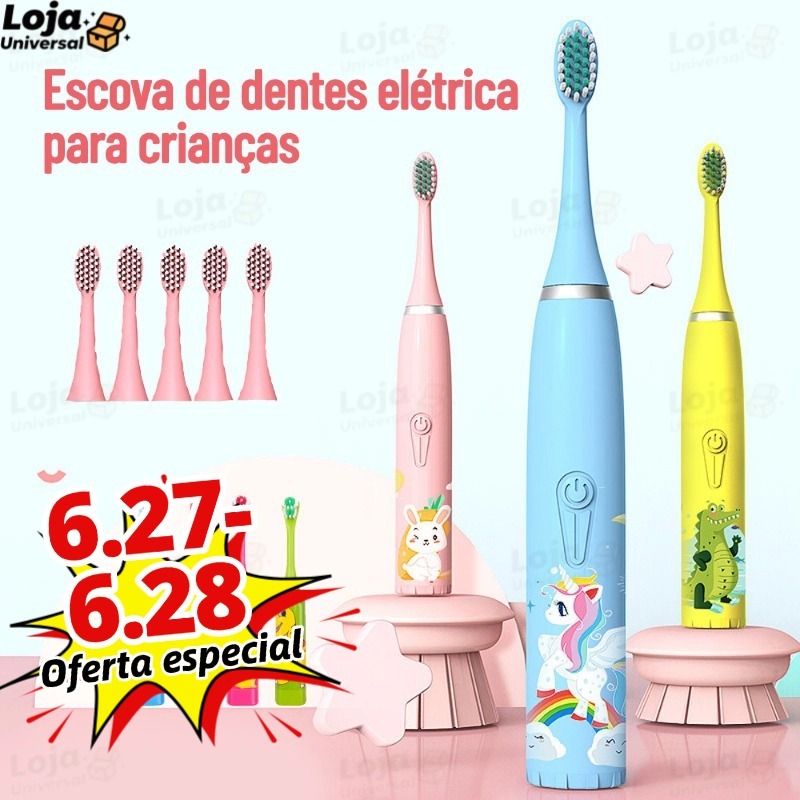 Escova Dental Elétrica Ultra-Sônica Para Crianças Acústica Onda Cabelos Suaves Dupla Face Limpa Cuidados Desenho animado