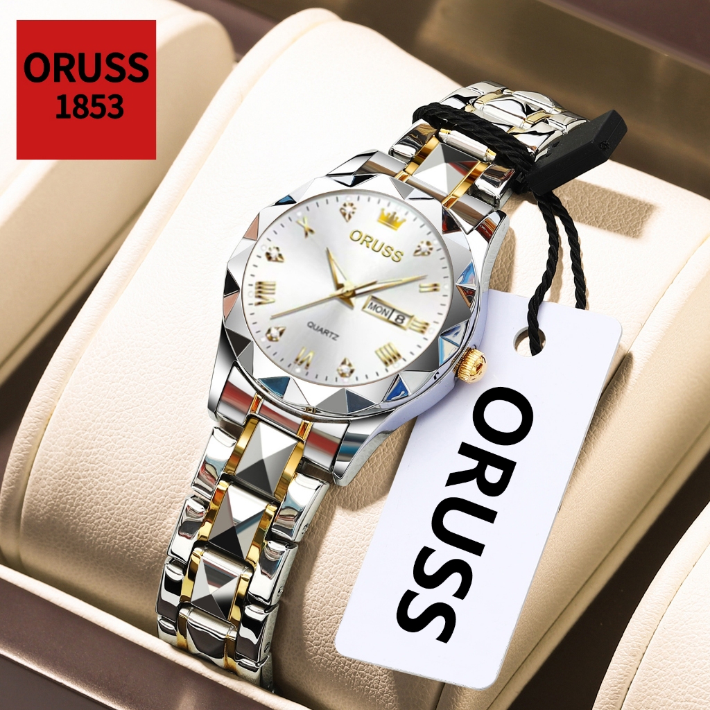 ORUSS Original Feminino Calendário Duplo Aço Inoxidável Luxo À Prova D 'Água Lum