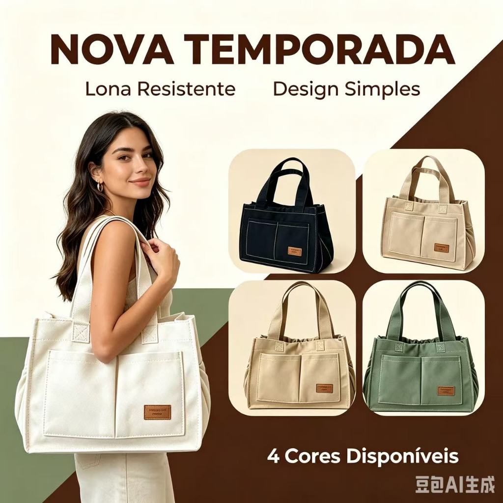 Bolsa de Lona Grande Capacidade Alça Regulável Casual Diário Varias Cores Escola
