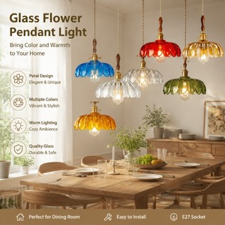 CZHLIFE Luminária Pendente De Teto Vitrais Vintage, LED Floral, Lustre Sala Jantar, Café, Quarto Lampu Gantung