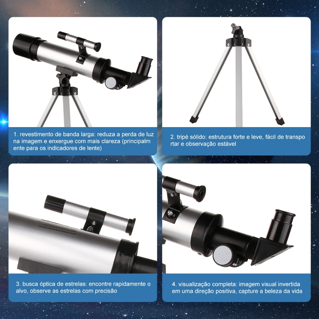 kit De Telescópio Astronômico Profissional Com Tripé , Ampliação 6000X , Para Iniciantes . — imagem 2 de 2