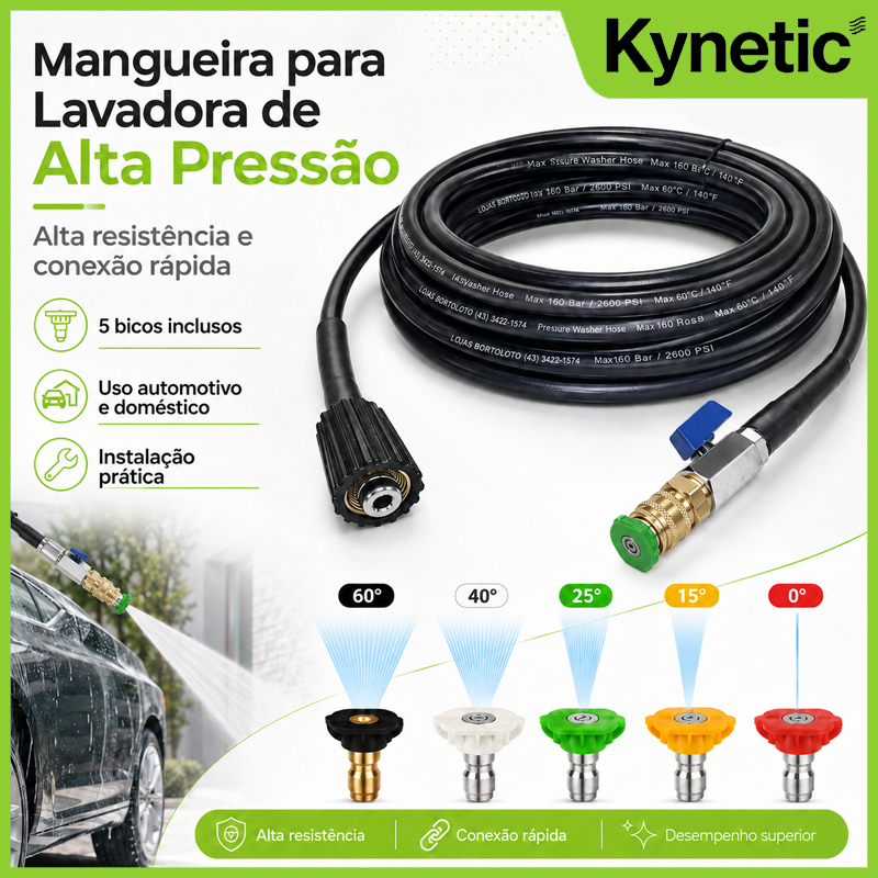 Mangueira 3/5/7/10m p/ Lavadora WAP Electrolux Vonder – Registro Rápido + 5 Bicos Coloridos – Alta Pressão
