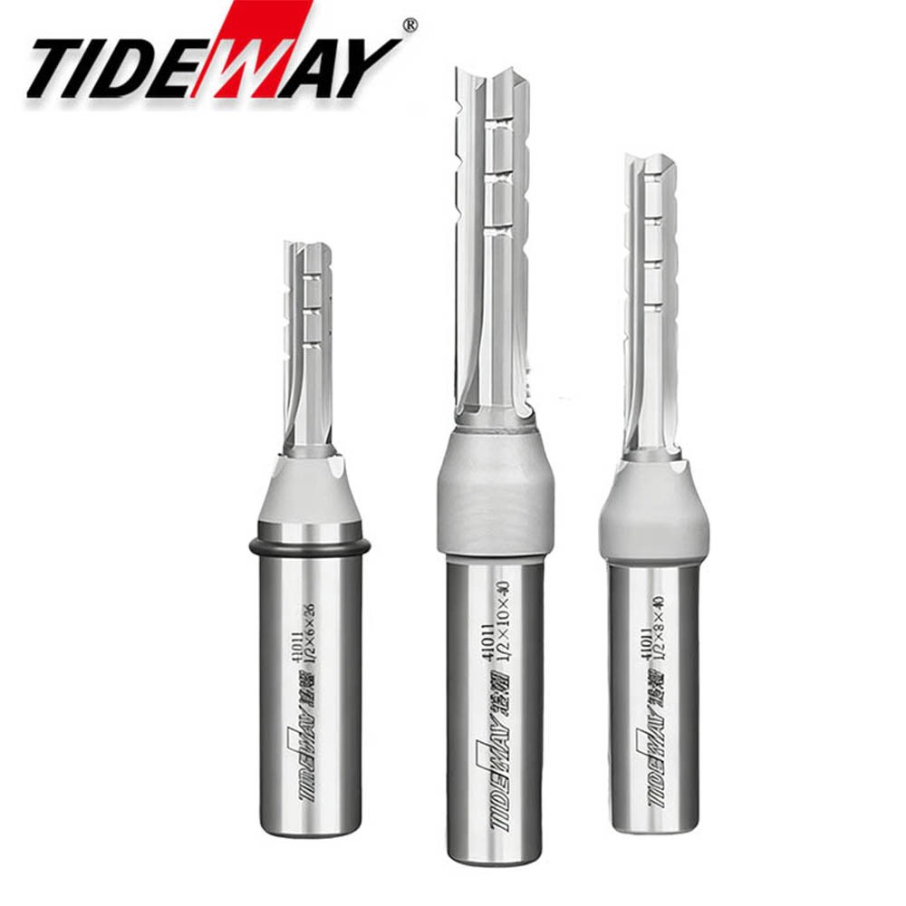 Tideway 1/2 Haste 3 Flautas Corte Reto Roteador Bit TCT Cortadores Carpintaria CNC Slot Bits Fresa Para Madeira