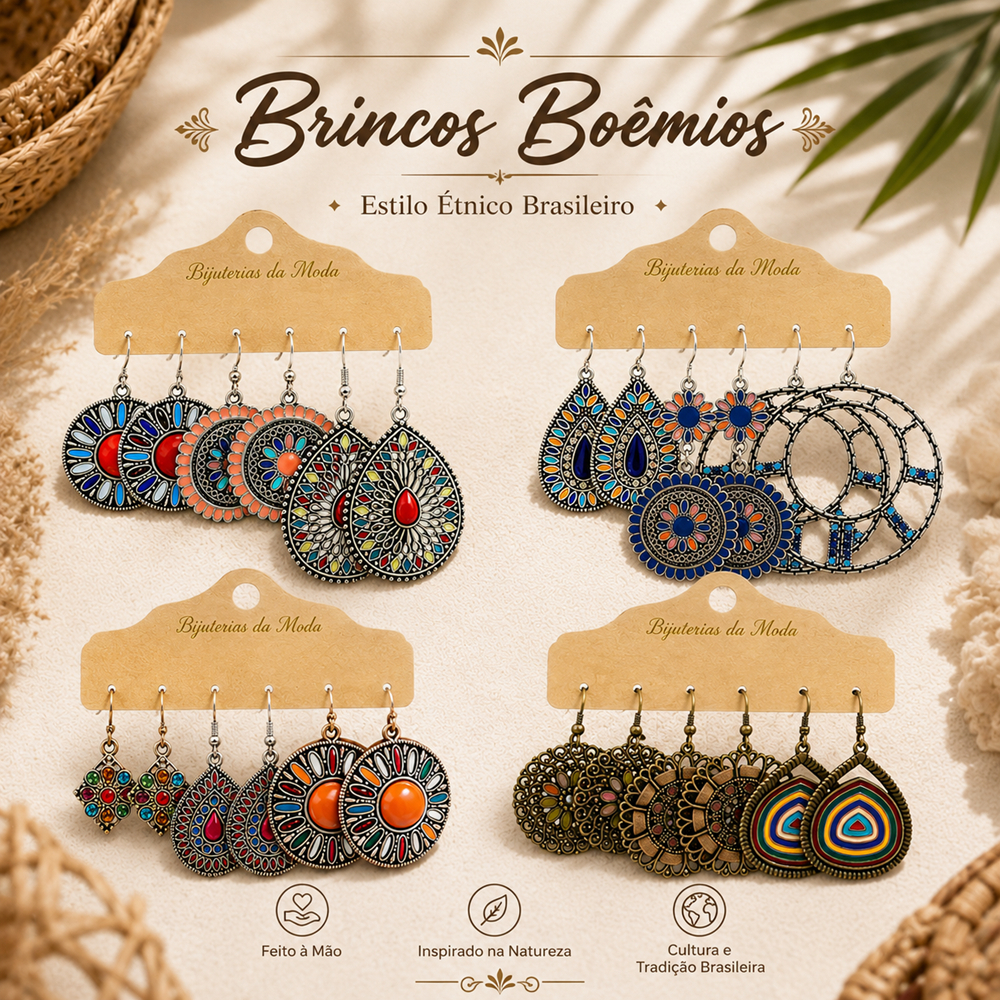 Conjunto De Brincos 3 Pares Vintage Floral Feminino Estilo Boêmia Ornamento Casal Presente Dia Das Mães