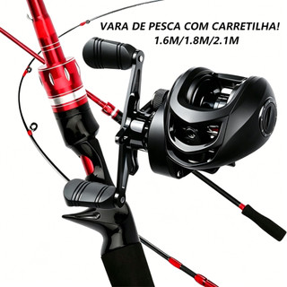 Carretilha 2.1M Vara De Pesca Vara Fibra Carbono Pesca Kit Alta Velocidade 5.2 : 1 Relação Engrenagem Max Drag 30KG