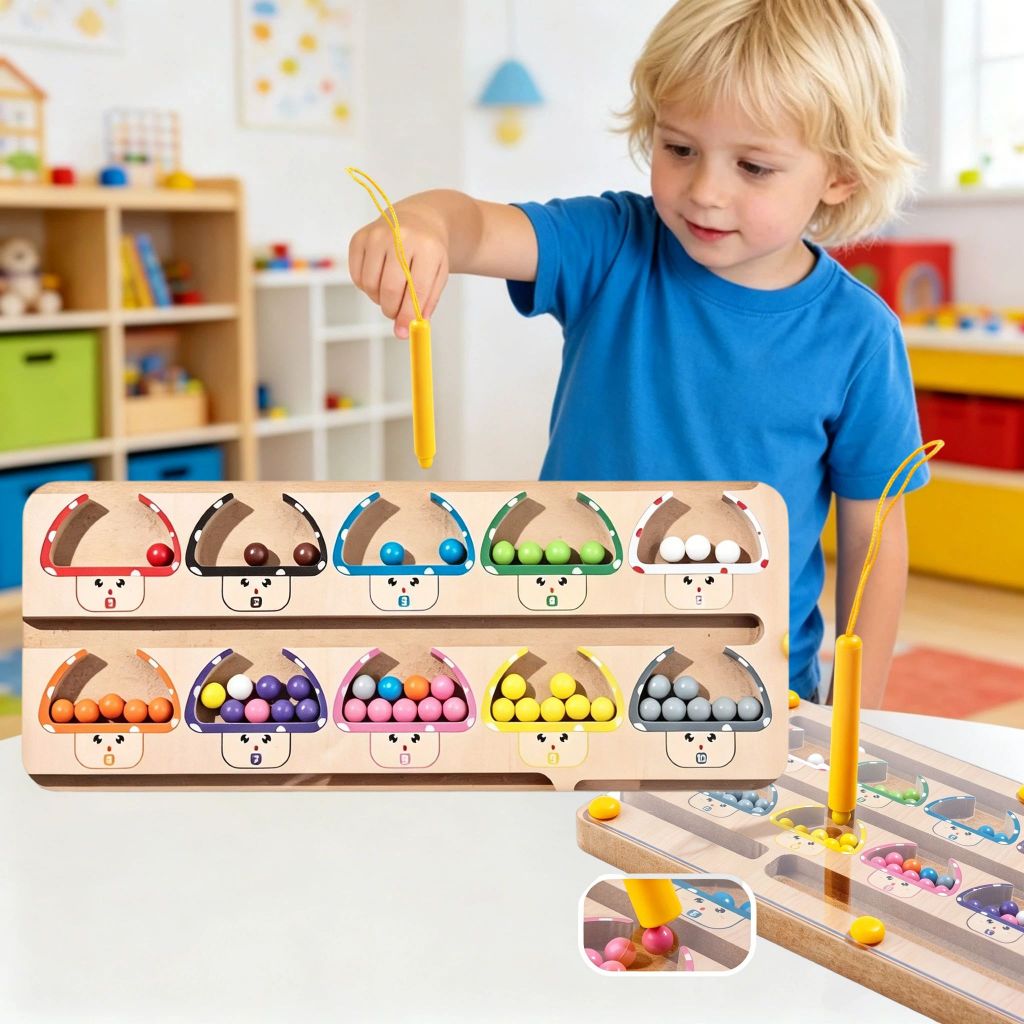Brinquedo Educativo Montessori Magnético Labirinto Das Cores Com Bastão Cordenação Motora Pensamento Lógico