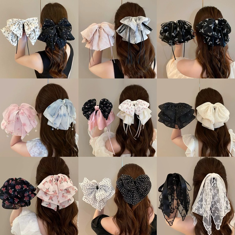 Novo estilo cocar arco grampo de cabelo luz francesa luxo rabo de cavalo clipe gaze High-End elegante cabelo tubarão cli