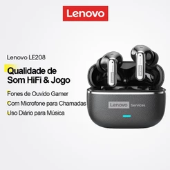 Lenovo LE208 Fones De Ouvido Para Jogos Bluetooth Qualidade Som Alta Fidelidade Com Microfone Chamadas Música Uso Diário