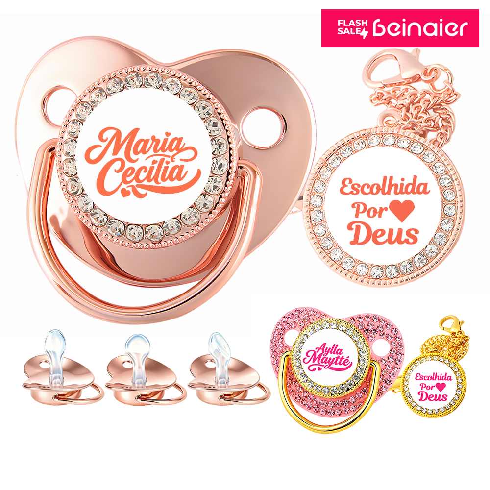 Kit Chupeta personalizada com nome de bebê, corrente de silicone para chupeta,BPA Free
