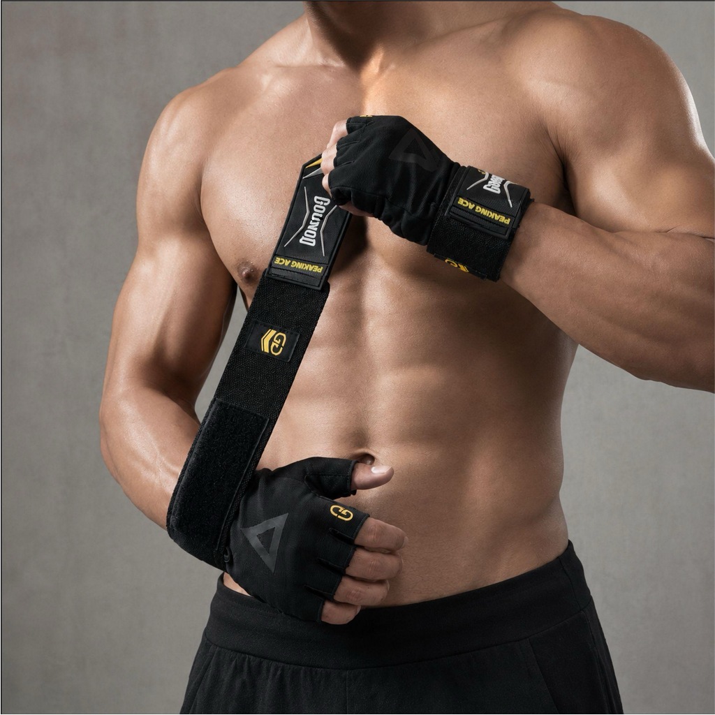 Luva Masculina para Musculação com Suporte de Punho Palma Acolchoada Anticalos Antiderrapante para Levantamento de Peso