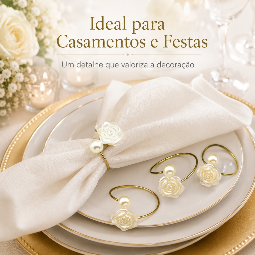 Kit 10 Anel Porta Guardanapos Argolas De Flor Premium