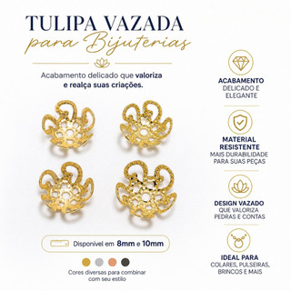 St.kunkka 100 peças Tulipa de Metal 8-10mm  Tamanho Diversos para Bijuterias