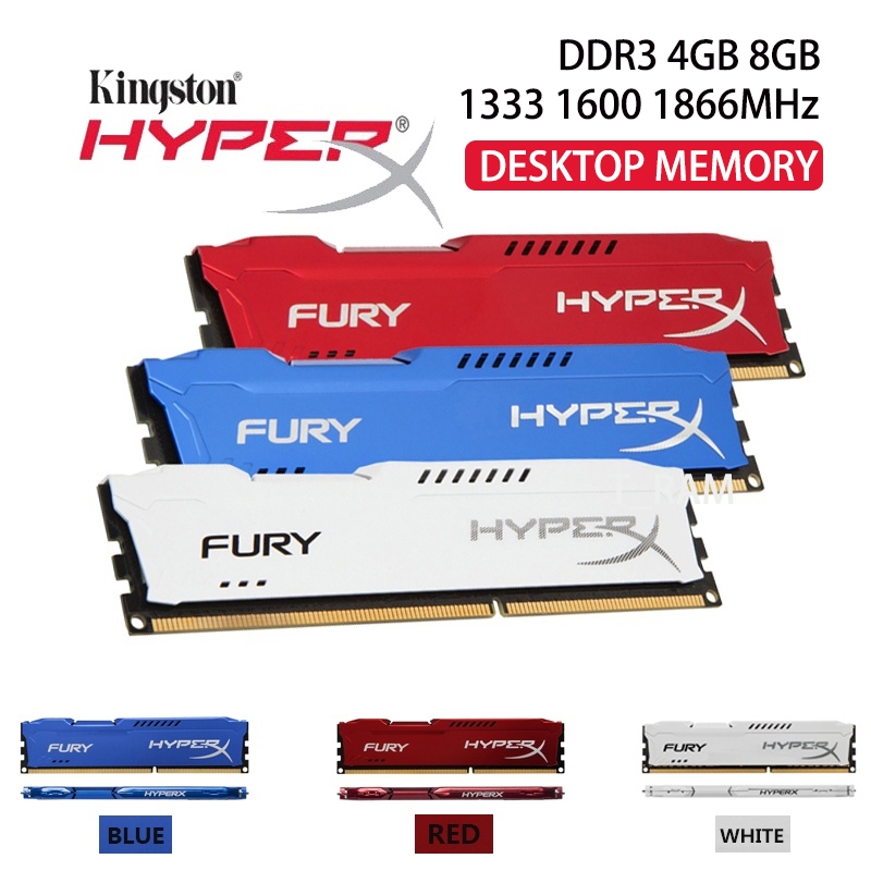 Memória De Desktop Kingston DDR3 HyperX FURY 1.5V 4GB 8GB 1333MHz 1600Mhz 1866Mhz 240Pin DIMM