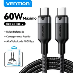 Vention USB 2.0 Tipo-C Cabo 3A 60W 480Mbps Dados Nylon Trançado Alumínio Shell Durável Para Telefones Tablets Carregador