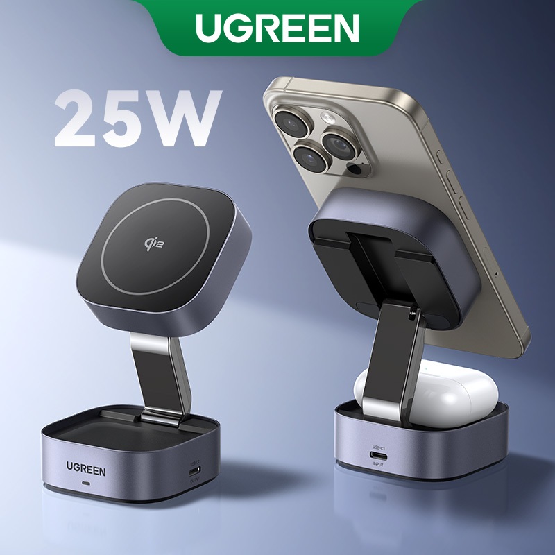 UGREEN Carregador Magnético Sem Fio De 15 W 2 Em 1 25 De Março , Certificado Qi2 MPP , Suporte Para Carregamento