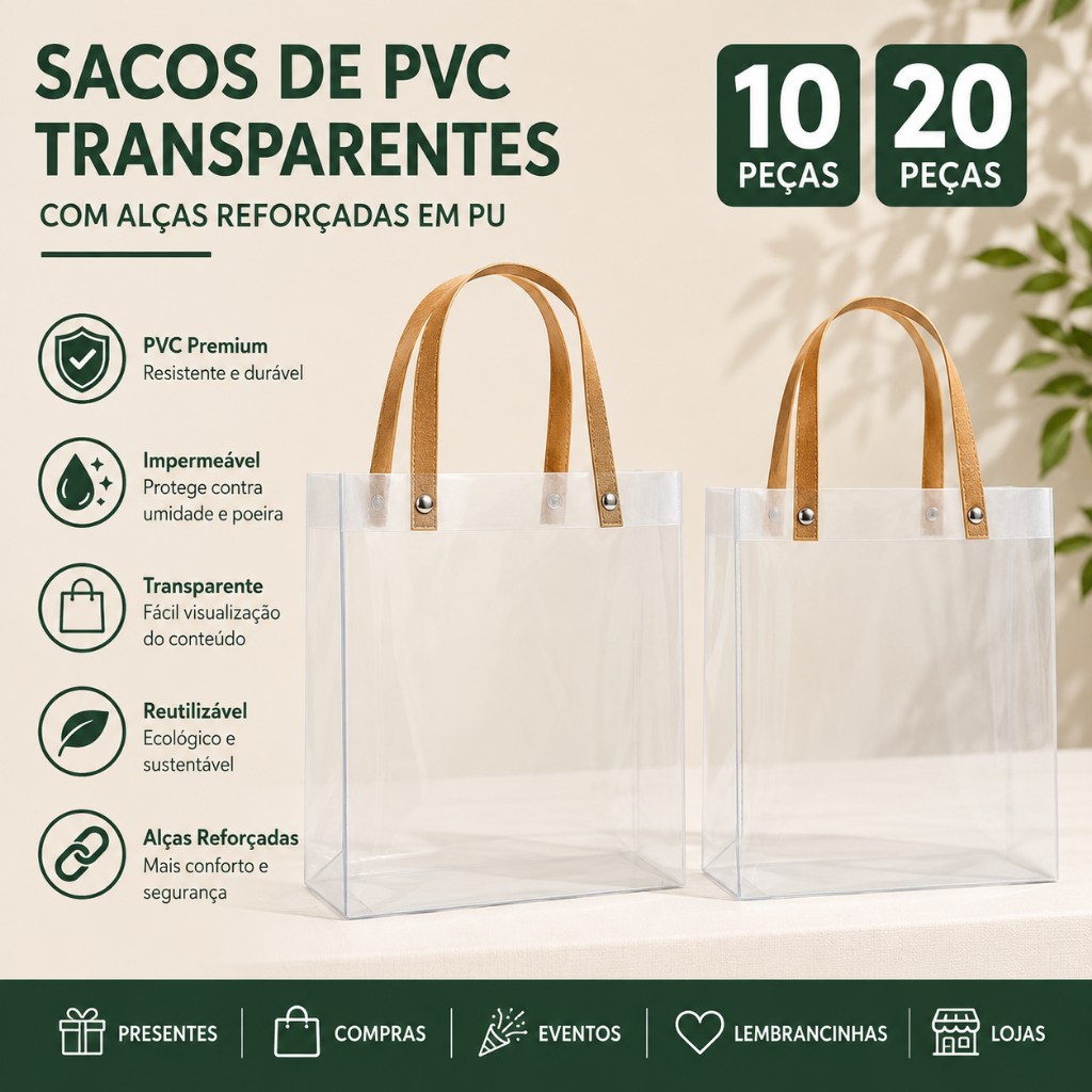 10/20 Sacolas Transparentes Foscas para Presente e Lembrancinha Festa Elegante Reforçada