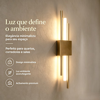Luminária de Parede LED Minimalista Dourada Bivolt 110V-220V Fácil de Instalar Ideal para Quartos Corredores e Salas