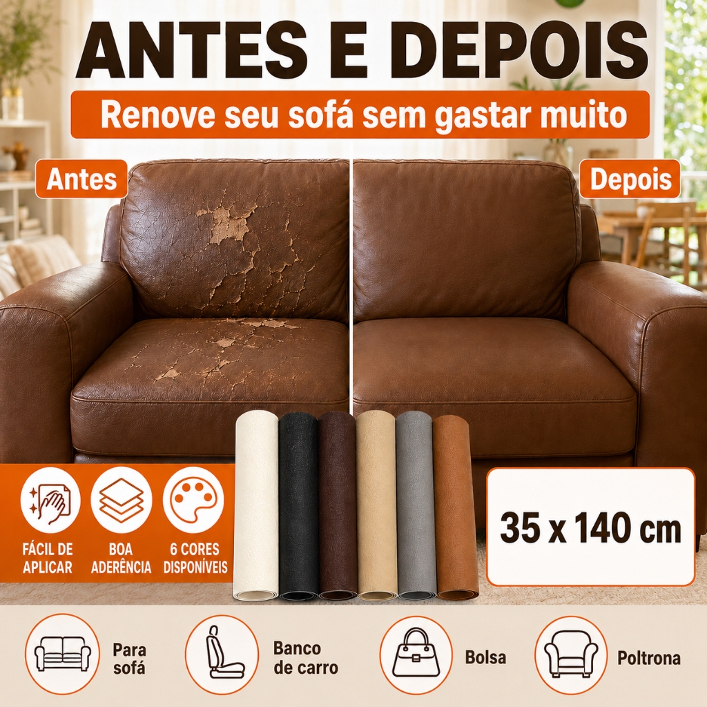 Adesivo Reparador de Couro Autoadesivo Para Sofá Rasgado Banco de Carro Bolsa Poltrona 35x140cm