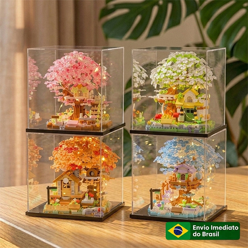 (Luzes) Árvore De Flor De Cerejeira Nano Blocos De Construção Brinquedos Infantis