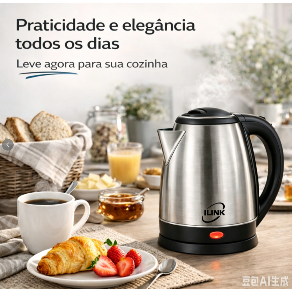 Chaleira Elétrica Inox 1,8 Litros Jarra 110V/220V Térmica Desligamento Automático Ferve Água Rápido