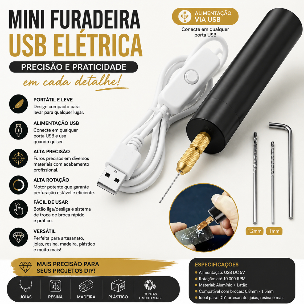 Mini Broca Elétrica Manual De 5V USB Com Rotativa Portátil Torção Utilizada Para Jóias de Resina