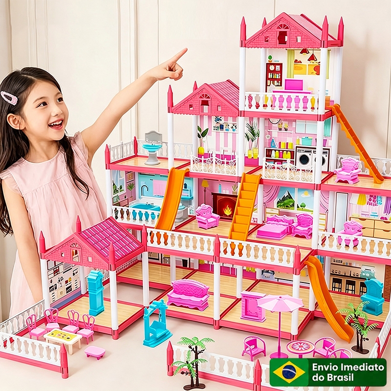 Casa de Bonecas De Luxo 14 quartos 2 bonecas Villa Brinquedos  DIY Presentes Para Meninas