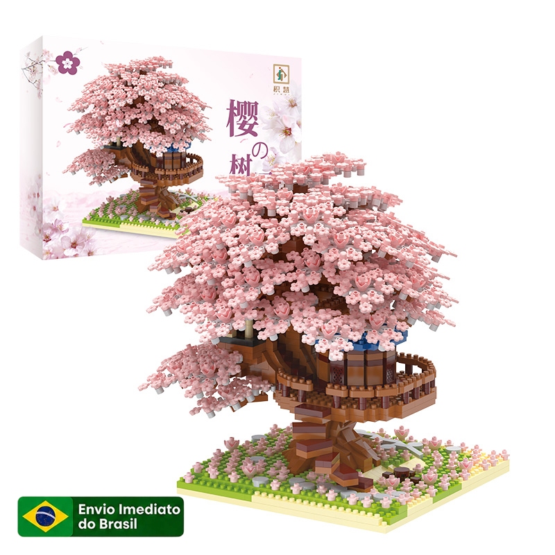 (Luz) Blocos De Construção Flor De Cerejeira Casa Árvore Presentes Brinquedos Infantis