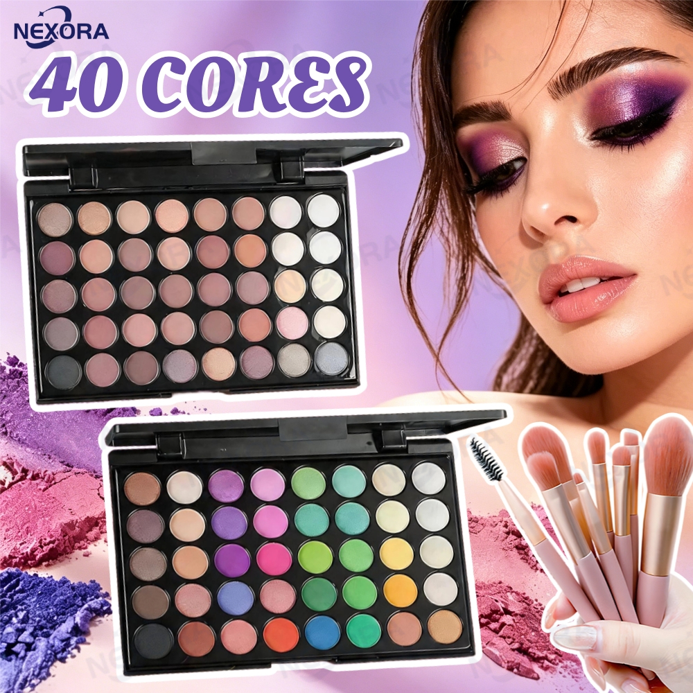 Paleta de Sombras com 40 Cores - Acabamento Matte e Shimmer, Alta Pigmentação, Efeito Esfumado e Longa Duração