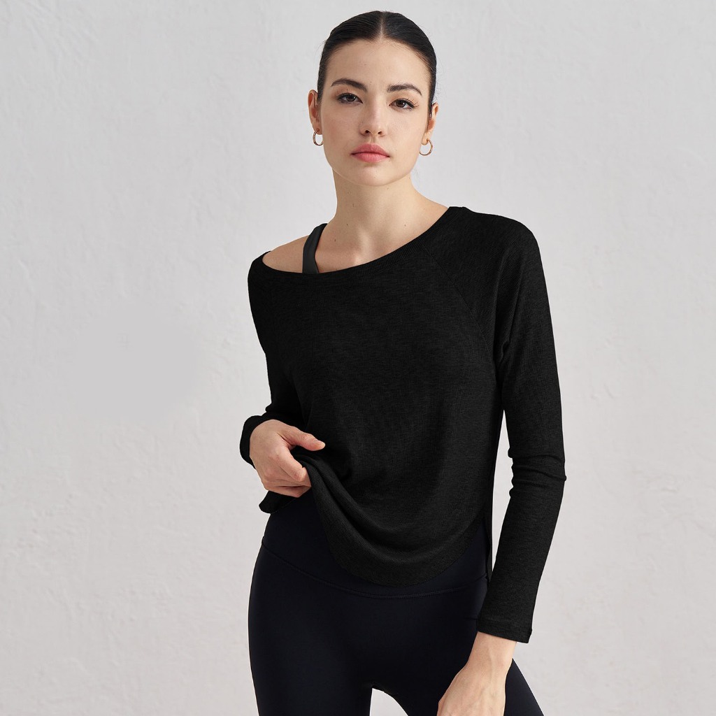 yoga Feminino Solto Fora Do Ombro Topo Lazer Vento Preguiçoso Esportes Roupas De fitness Mangas Compridas