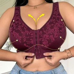Parifairy Sutiã Plus Size Sem Aro Fechamento Frontal Sem Bojo Confortável Suporte Costas, Tamanhos 0XL a 7XL-3071