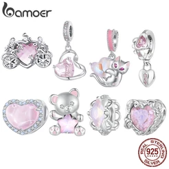 Bamoer Charme Urso Estrela Rosa Prata 925 para Pulseira Casal