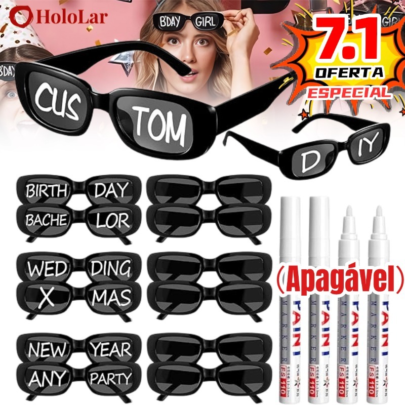Oculos Vintage Retro Preto Liso + Caneta Giz Festa Casamento Evento Balada Despedidas Cor Preto-HL
