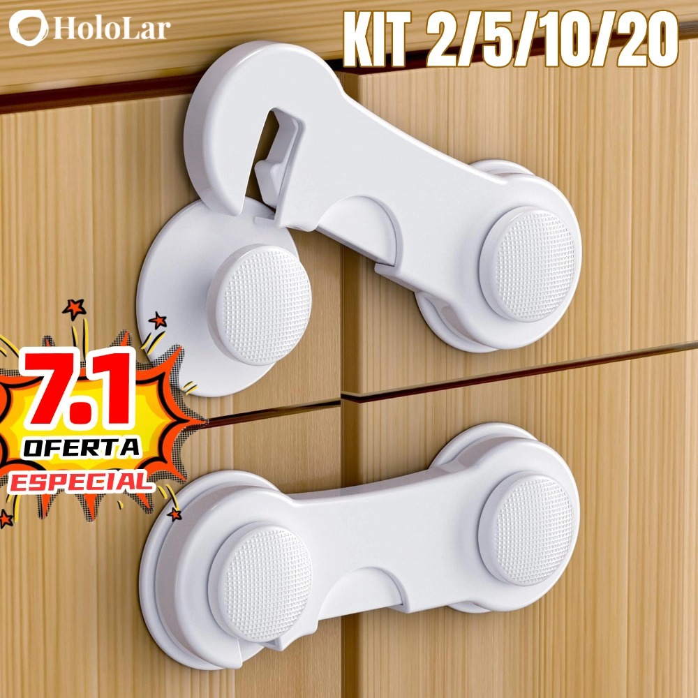 Kit 2/5/10 Travas Para Gaveta Porta Armário Segurança Bebê - Opção de cores HL