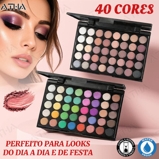 Paleta de Sombras 40 Cores Matte e Shimmer, Alta Pigmentação, Longa Duração, Fácil de Esfumar