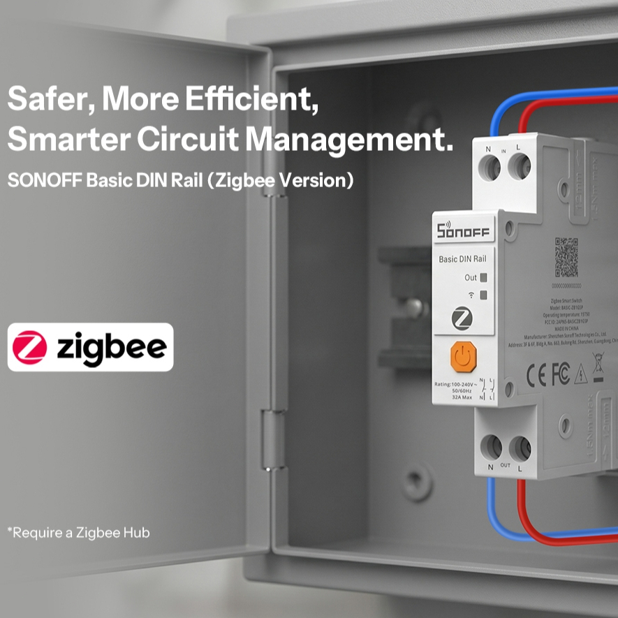 SONOFF Basic-ZB1GSP DIN Rail Zigbee Smart Switch 32A Capacidade De Carga De Alta