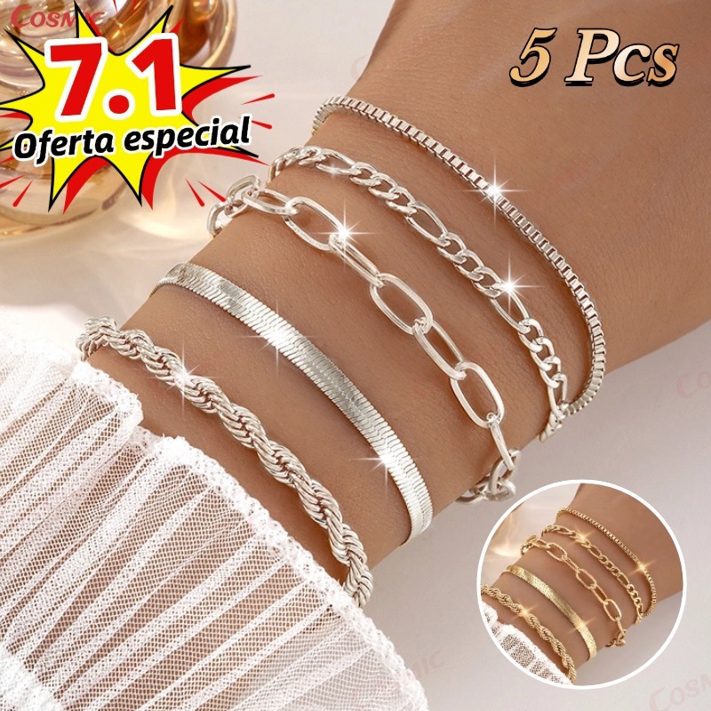5 Pulseiras De Aço Inoxidável Hipoalergênicas, Resistentes A Manchas E à Prova d'água