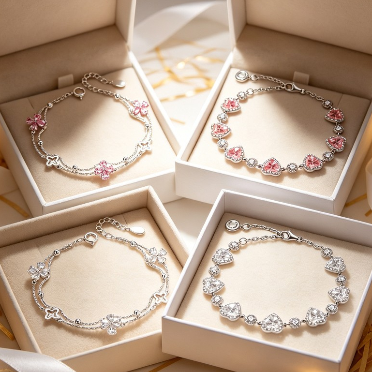 [Estilo mais vendido] Pulseira feminina ajustável com coração rosa 925, joias brilhantes incrustadas Pavé, adequada para